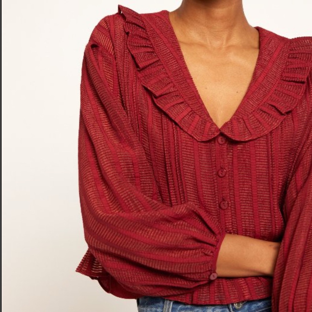 Joie Merlot Red Adele Long Sleeve Romantic Blouse Top Ruffle XS Tomato Girl
